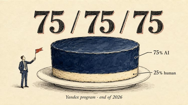 Яндекс ставит «75/75/75»: 75% разработчиков, 75% изменений, 75% кода — к концу 2026