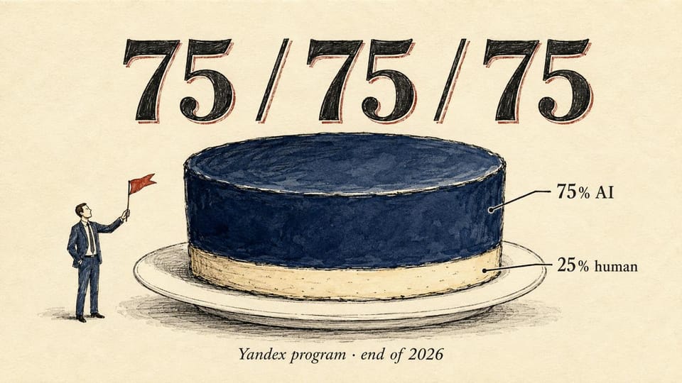 Яндекс ставит «75/75/75»: 75% разработчиков, 75% изменений, 75% кода — к концу 2026